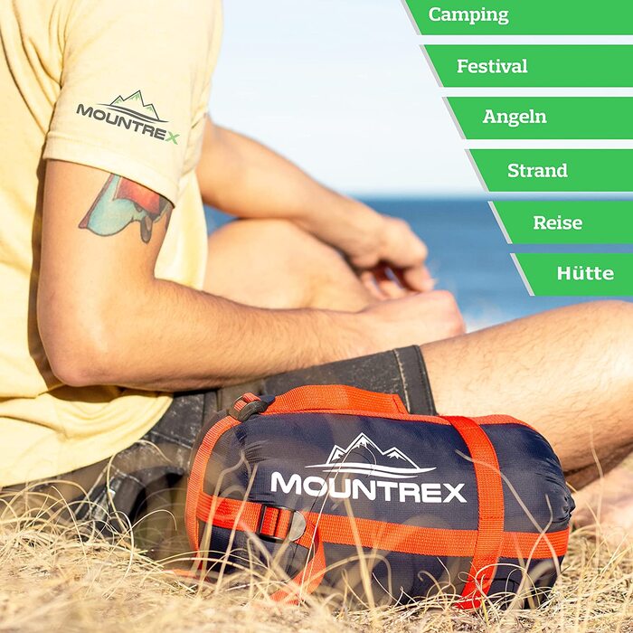 Спальний мішок MOUNTREX ультралегкий 760г, компактний, літній, мумія, для кемпінгу, подорожей, фестивалів, 100GSM, теплий, з'єднуваний, темно-синій/червоний