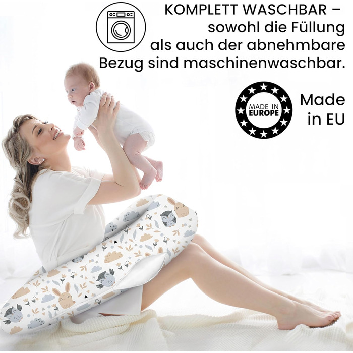 Подушка для вагітних та годування Amilian XXL, ортопедична, сірий і бежевий, чохол у комплекті