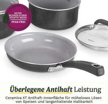 Набір посуду Cuisinart Ceramica XT 11 предметів: каструлі, сковороди, сотейник, пароварка, антипригарне керамічне покриття з титановим зміцненням, без PTFE, PFOA та PFAS, для всіх типів плит, чорний колір