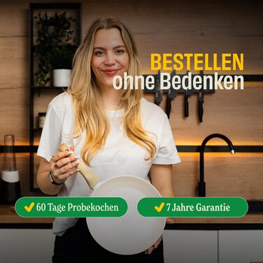 Набір сковорідок Cook&Pan Induktion Keramik: 3 шт (20/24/28 см), антипригарне покриття Greenshield без PFAS та тефлону, для індукційних плит, кремовий колір