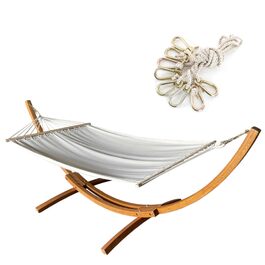 Гамак вуличний Ampel 24 Madagaskar з дерев'яною рамою (евкаліпт), бавовна, 310 см, білий/коричневий