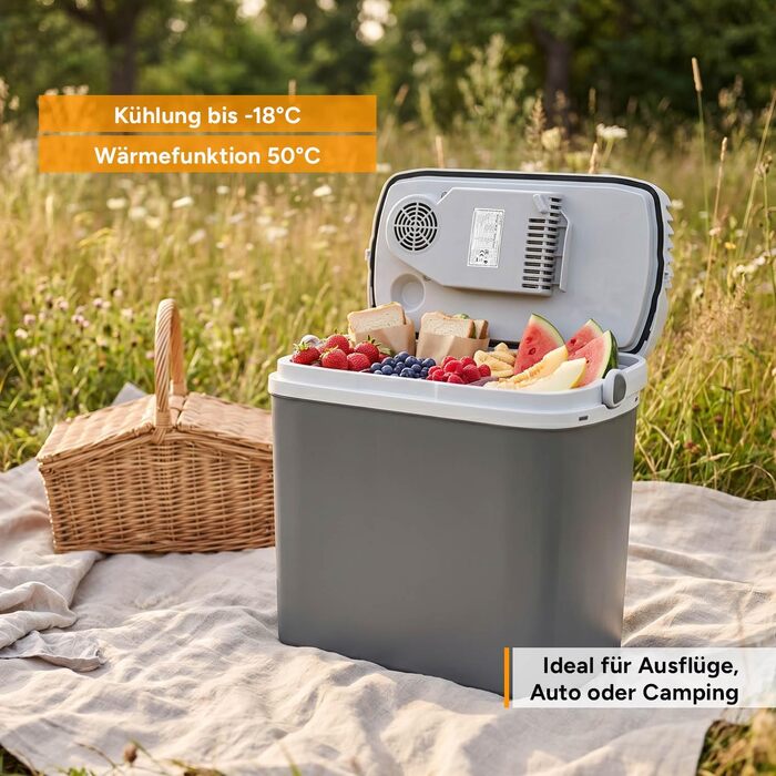 Автомобільний холодильник/термос First Austria 20л, 12/230V/USB-C PD 3.0, охолодження та підігрів, чорний/сірий