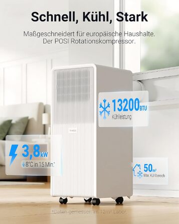 Мобільний кондиціонер 9000 BTU з відвідною трубою R290 для кімнат до 33м²/90м³ з таймером, матовий білий