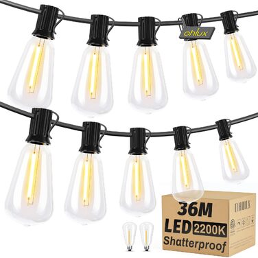 Гірлянда вулична LED 36м Lichterkette для саду, тераси, святкова, теплий білий, IP65, з роз'ємом