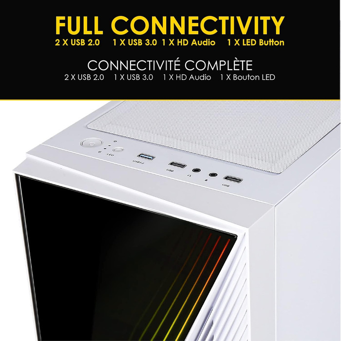 Ігровий корпус для ПК Empire Gaming Crystal, ARGB, середній Tower, ATX/Micro ATX/ITX, 3D-дзеркальний ефект, адресований RGB-вентилятор 120 мм, білий