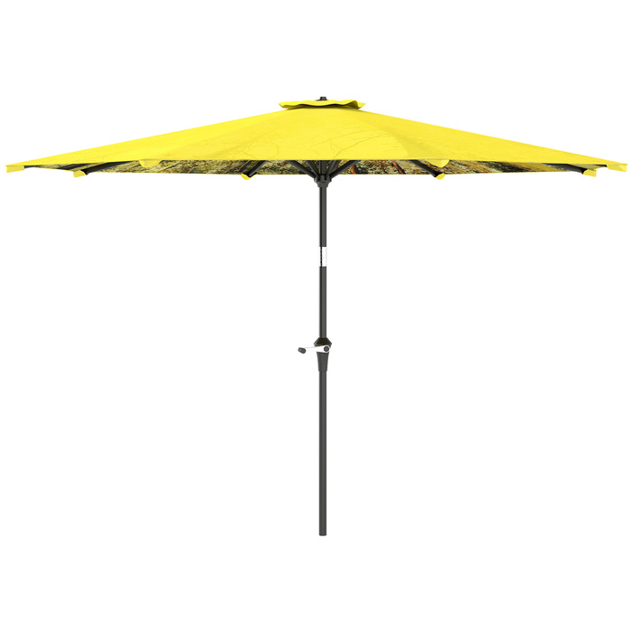 Outsunny Parasol Ø300 см, Парасолька з ручною рукояткою, візерунок, восьмикутний балкон Парасолька Пляжна парасолька Вітрозахисна стайня Ринкова парасолька Парасолька Сонцезахисний козирок для пляжу Балкон Патіо Сад, жовтий