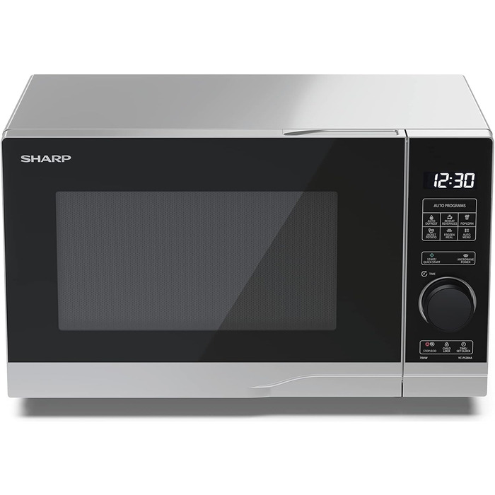 Мікрохвильова піч SHARP PS204AES, 700 Вт, 10 режимів, розмір 45,5×27,4×33,4 см, срібляста, функція розморожування