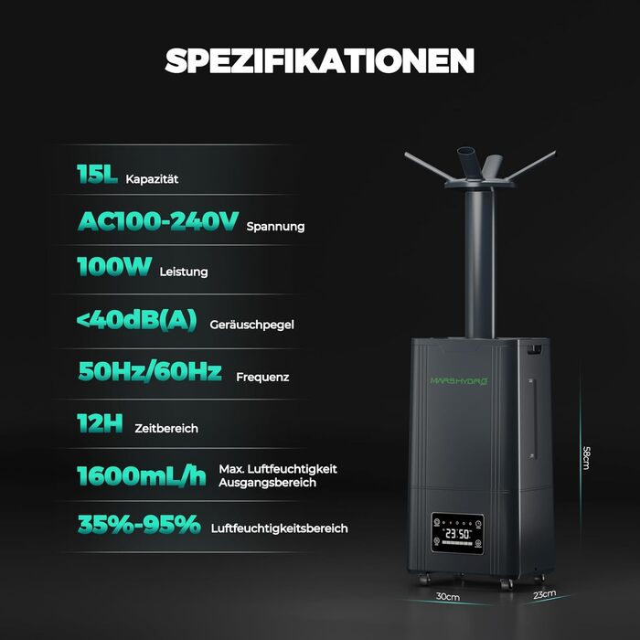 Увлажнитель воздуха MARS HYDRO Plant Humidifier 6L с таймером, регулировкой влажности и бесшумной работой для теплиц, гроубоксов и комнатных растений