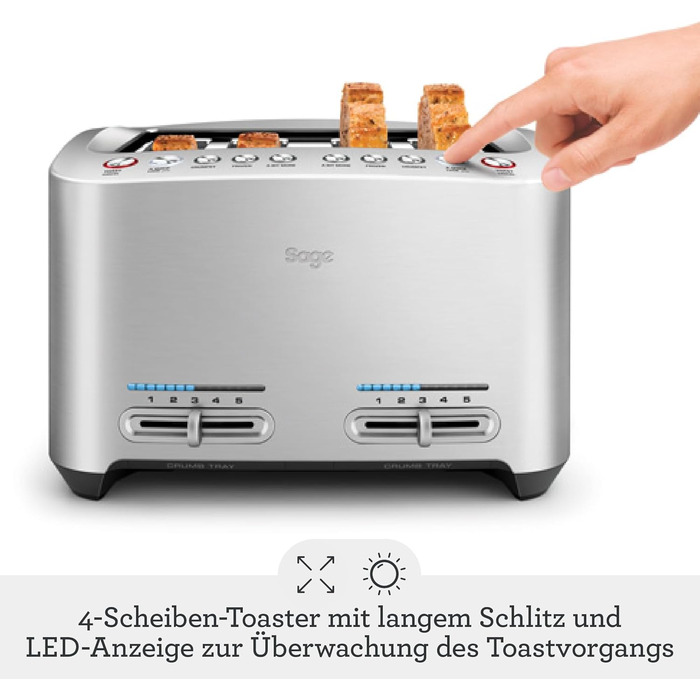 Тостер Sage The Smart Toast на 4 скибки, щітковий алюміній, електричний, для хліба
