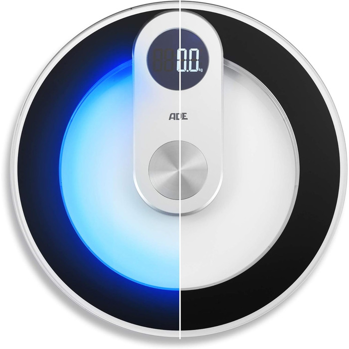 Цифрова скляна вага ADE з LED-підсвіткою, кругла, до 180 кг, синя LED, точна