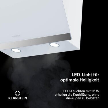 Витяжка кухонна Klarstein FlashLine 60 см, біла — сенсорне керування, продуктивність 524 м³/год, клас енергоефективності A++, LED-підсвітка, режим відведення та рециркуляції повітря