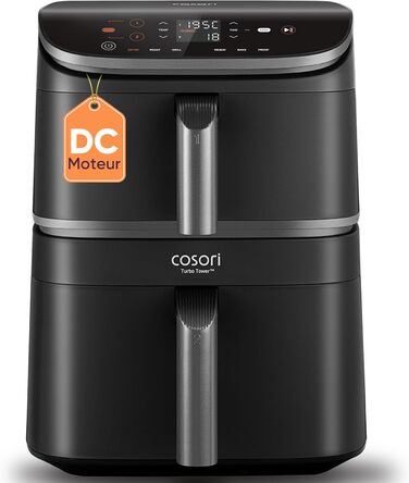 Фритюрниця без олії COSORI Turbo Tower 10.8 л з 2 відсіками, 6-в-1, компактна, для дому