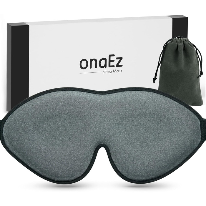 3D маска для сну onaEz для чоловіків і жінок, поліпшена світлонепроникна шовкова маска з поглибленням для очей 12 мм та м'якими носовими вставками, сіра, для подорожей і відпочинку, 2024