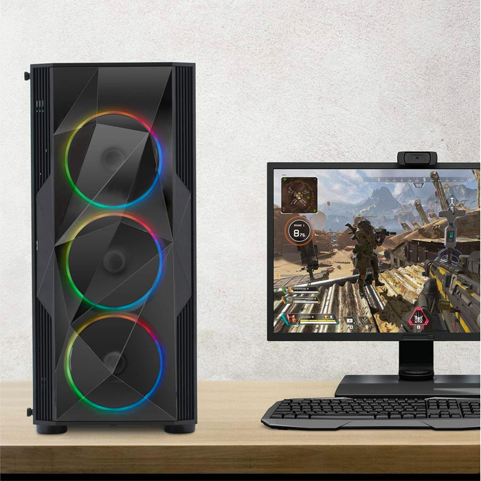 EMPIRE GAMING Diamond – ігровий корпус для ПК ATX, ARGB підсвітка, фасад із діамантового плексигласу, бічна дверцята із загартованого скла, 4 вентилятори 120 мм з адресною RGB LED 5V