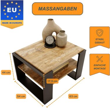CraftPAK журнальний стіл для вітальні з якісного деревного матеріалу, сучасний та стійкий столик для дивану з додатковою полицею, модель Kaja 63, чорний колір