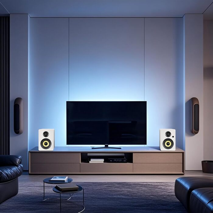 Sanyun SW206: 4-дюймові Hi-Fi акустичні колонки з режимом Studio, 80W, Bluetooth 5.4, USB DAC, для програвачів, TV, PC, MDF корпус, білі