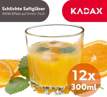 Набір склянок KADAX з якісного скла, 12 шт (6 високих + 6 низьких по 325 мл), товстостінні рифлені склянки для води, соку, коктейлів