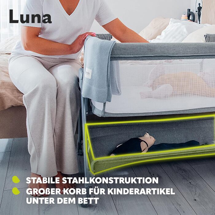 Дитяче ліжечко-колиска Lionelo Luna EIN з матрацом, переносне, регульоване по висоті та нахилу, 4 колеса з гальмами, для новонароджених до 9 кг, кріплення до ліжка батьків, бежеве