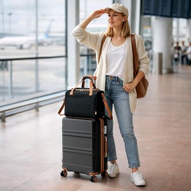 Набір ручної поклажі KONO з 2 предметів: валіза 55 см та сумка для Ryanair 40x30x20 см, чорно-коричневий