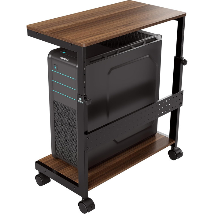 Підставка для комп'ютера EUREKA ERGONOMIC, регульована по висоті, ATX, для CPU, під стіл, з роликами та підкладкою під мишу (волоський горіх)