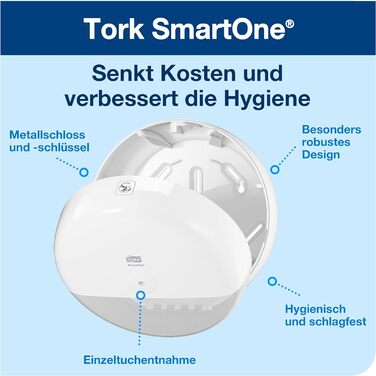 Tork SmartOne® диспенсер для туалетного паперу, білий, висока місткість, лінія Elevation, T8, сучасний дизайн