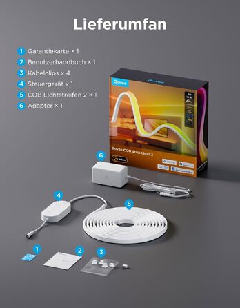 Світлодіодна стрічка Govee COB Strip Light 2 RGBIC з підтримкою Matter, регульована температура світла 1000K-10000K, 5м