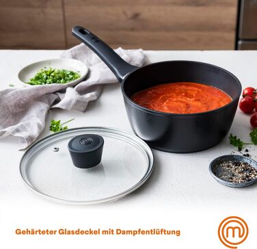 Каструля MasterChef з антипригарним покриттям, скляна кришка, ергономічні ручки, для всіх типів плит, індукція, 18 см, Essentials