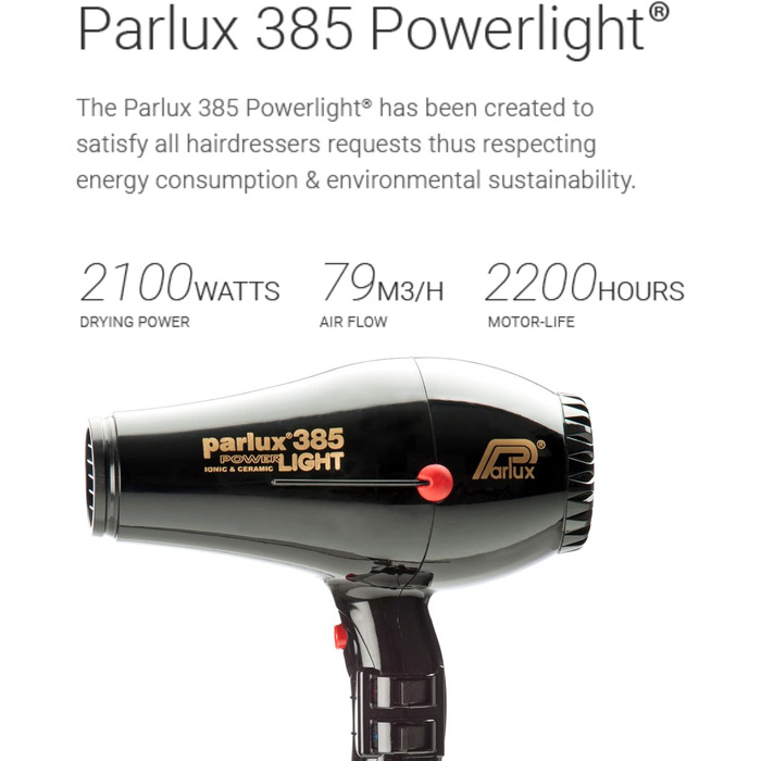 Фен Parlux Powerlight Black для волосся, чорний, професійний