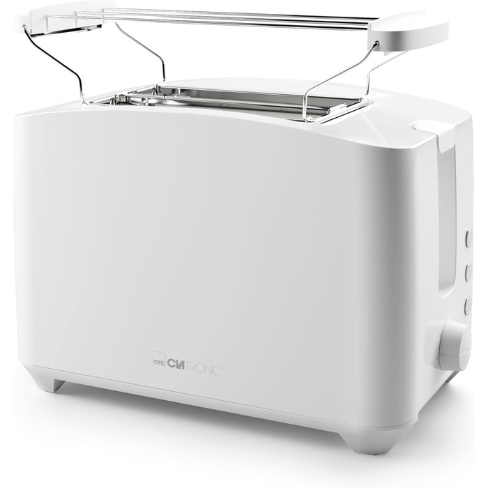 Тостер Clatronic TA 3801, 2 слоти, підставка для булочок, функції розморожування та підігріву, білий