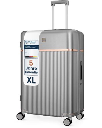 Легка преміум валіза для подорожей з жорстким корпусом, 76 см (XL), срібляста — великий дорожній кофр з TSA-замком, 4 подвійними колесами та алюмінієвою ручкою