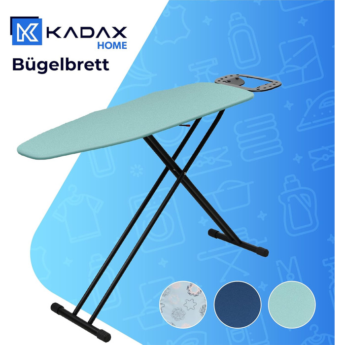 Праскадошка KADAX 120x38 см, складаний прасувальний стіл із регульованою висотою, антипригарне покриття, ніжки з нековзними накладками, 8 мм підкладка, колір м'ята