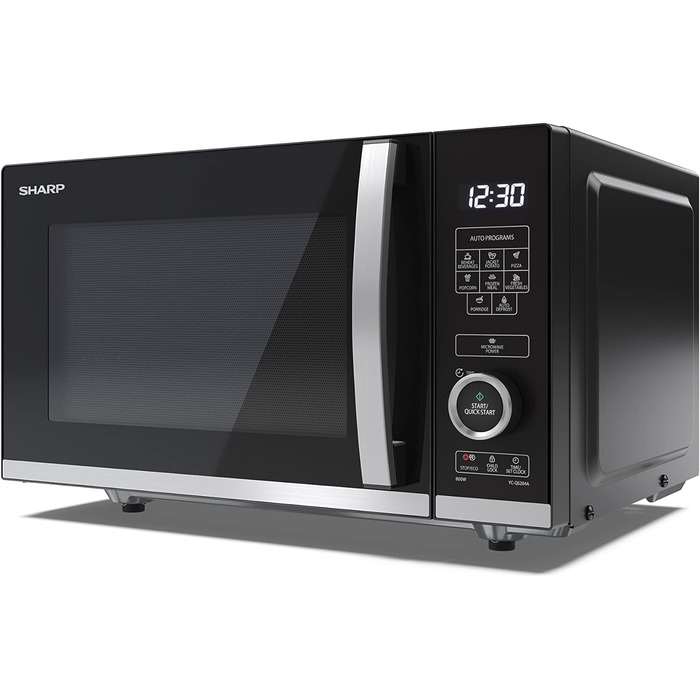Мікрохвильова піч SHARP QS204AEB, 800 Вт, 10 режимів, функція розморожування, чорна
