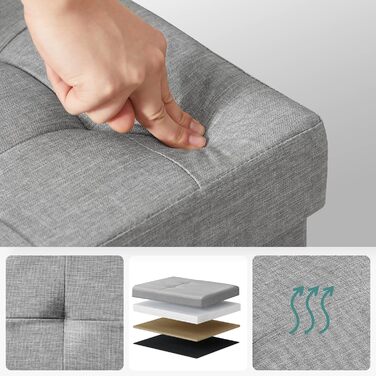 Складаний пуф SONGMICS з відсіком для зберігання, 110×38×38 см, до 300 кг, для вітальні, спальні, коридору, сірий