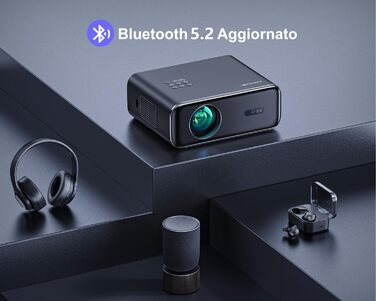 Проектор LED 4K Heikino з Автофокусом та Трапецеїдною Корекцією, WiFi6, Bluetooth, Dolby Audio, Netflix, Android/iOS, для Відкритих Просторів (Чорний/Сірий)