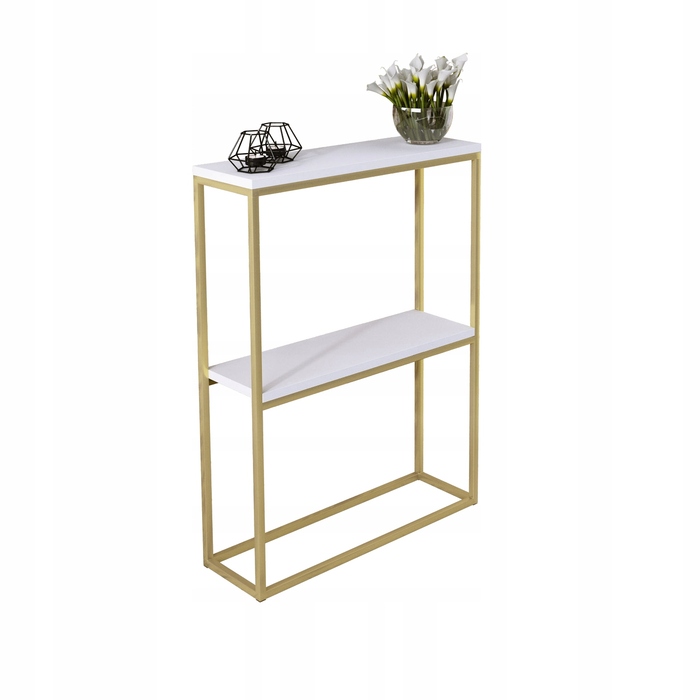 Вузька консоль у передпокій Glamour, подвійна, 60x20x80 см, золота з білим матовим столом