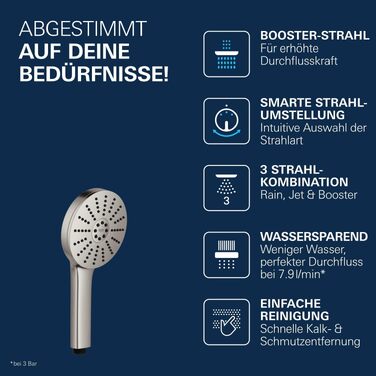 Душова лійка GROHE Vitalio Joy+ 120 з функцією Boost та AquaBooster, 3 режими струменя, економна (8 л/хв), універсальне підключення, нержавіюча сталь, 1348640000