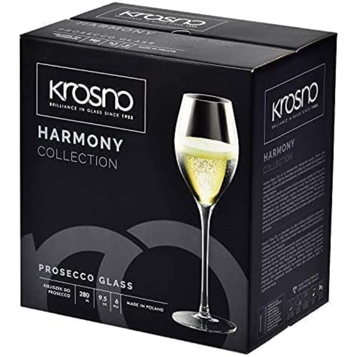 Кроснo Champagnergläser Prosecco-Gläser: Набір з 6 келихів для шампанського та просекко, 280 мл, колекція Harmony | Ідеально для дому, ресторанів та свят | Можна мити в посудомийній машині