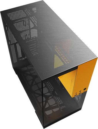Корпус для ПК Geometric Future M5, загартоване скло, Mid Tower, E-ATX/ATX, 1.2мм сталь, ARGB вентилятори, Type-C, підтримка радіаторів 420/360 мм, чорний/жовтий