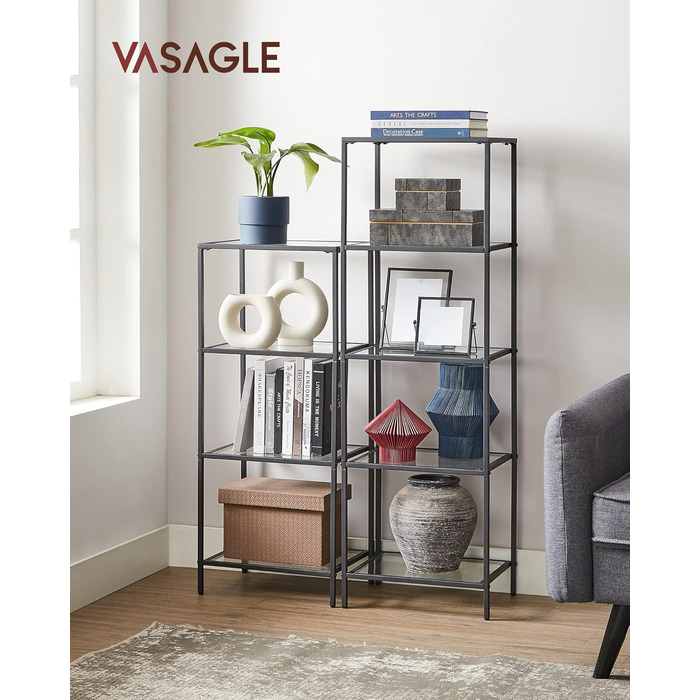 Регал VASAGLE з 5 полицями, для ванної кімнати, вітальні, кухні, офісу, скло + метал, LGT029A01