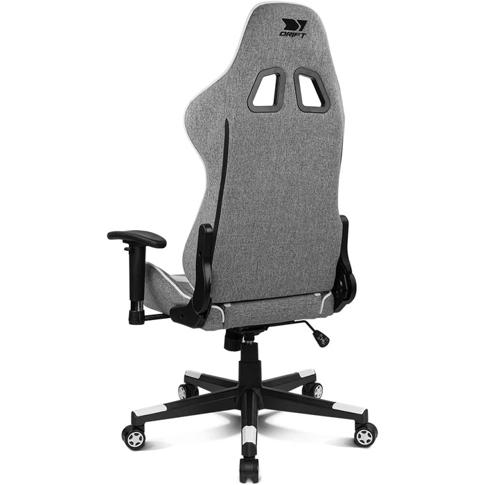 Ігрове крісло Drift DR90, тканинне, 2D підлокітники, підсилене нейлонове основання, клас 4 газліфт, нахил, подушки для попереку і шиї, сіре/біле