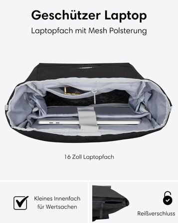Рюкзак LARKSON No 4 Rolltop 21 л для жінок і чоловіків, з відділенням для ноутбука 16'', для університету, роботи та велосипеда, дорожній рюкзак з кріпленням на валізу