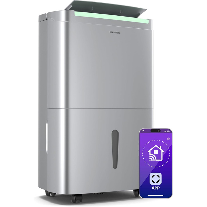 Електричний осушувач Klarstein DryFy 20L - 400W, 20л/день, 5л бак, 46dB, Auto-Swing, таймер, режим сушіння білизни, для дому та офісу, білий (40л, нержавіюча сталь)