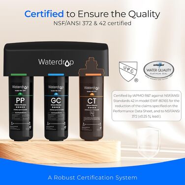 Фільтр для води Waterdrop TSU під мийку, 3-ступенева ультрафільтрація 0.01 мкм, з краном, без зливу, видаляє PFAS/PFOA/PFOS
