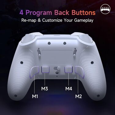 Бездротовий ігровий контролер EasySMX X20 для PC, Switch та смартфонів: RGB-підсвітка, Hall-ефекти, знімні стіки, механічні кнопки та 6-осьовий гіроскоп, білий