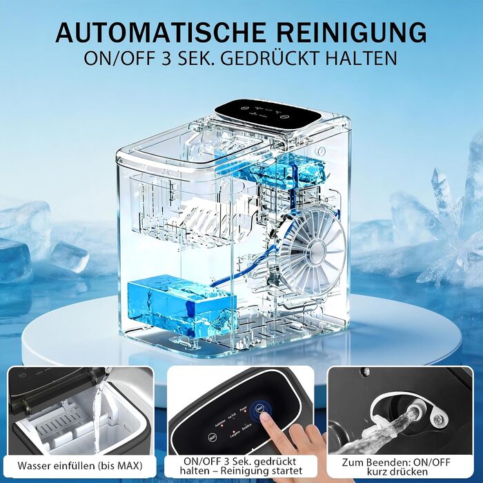 Льодогенератор Citybee з функцією самоочищення, 12 кг/доба, компактний Ice Maker для кухні, офісу та вечірок (Сірий)