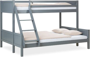 Дитяче двоярусне ліжко Homestyle4u 1898 для 2 дітей 90x200 і 140x200, біле, дерев'яний каркас з сосни, з ламелями, без матраца