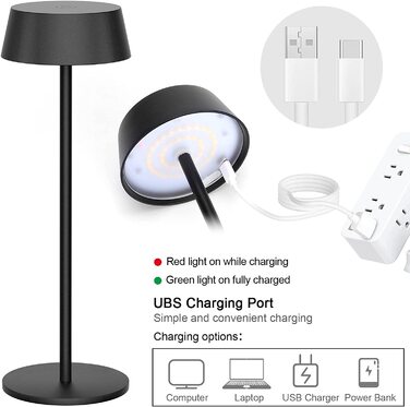 LED акумуляторна настільна лампа Klighten, димована, металева, бездротова, сенсорне керування, IP54, водонепроникна, портативна, для дому та вулиці, 3000K-6000K, USB-C, чорна, 2 шт.