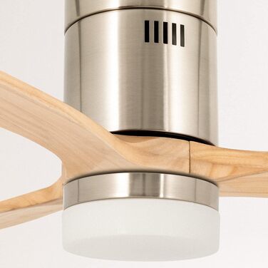 Вентилятор стельовий з підсвічуванням Windcalm Deckenventilator ABS, 132 см, пульт, DC-мотор, нікель/світле дерево