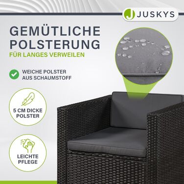 Садовий комплект меблів Juskys Polyrattan Punta Cana для 4-5 осіб: диван, крісло, пуф, стіл, подушки - чорний/сірий