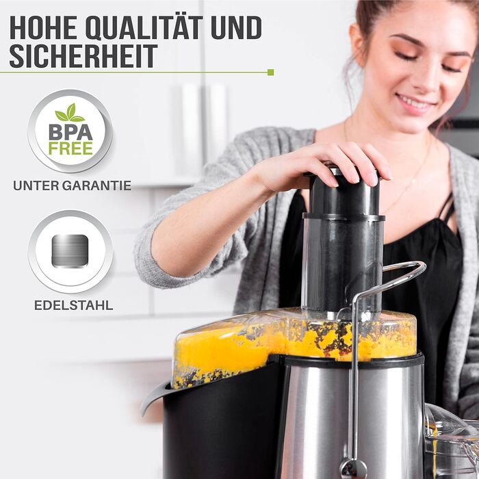 Twinzee електрична соковижималка для овочів і фруктів, 850 Вт, 2 швидкості, великий завантажувальний отвір, антиковзкі ніжки, преміум-якість для здорового харчування